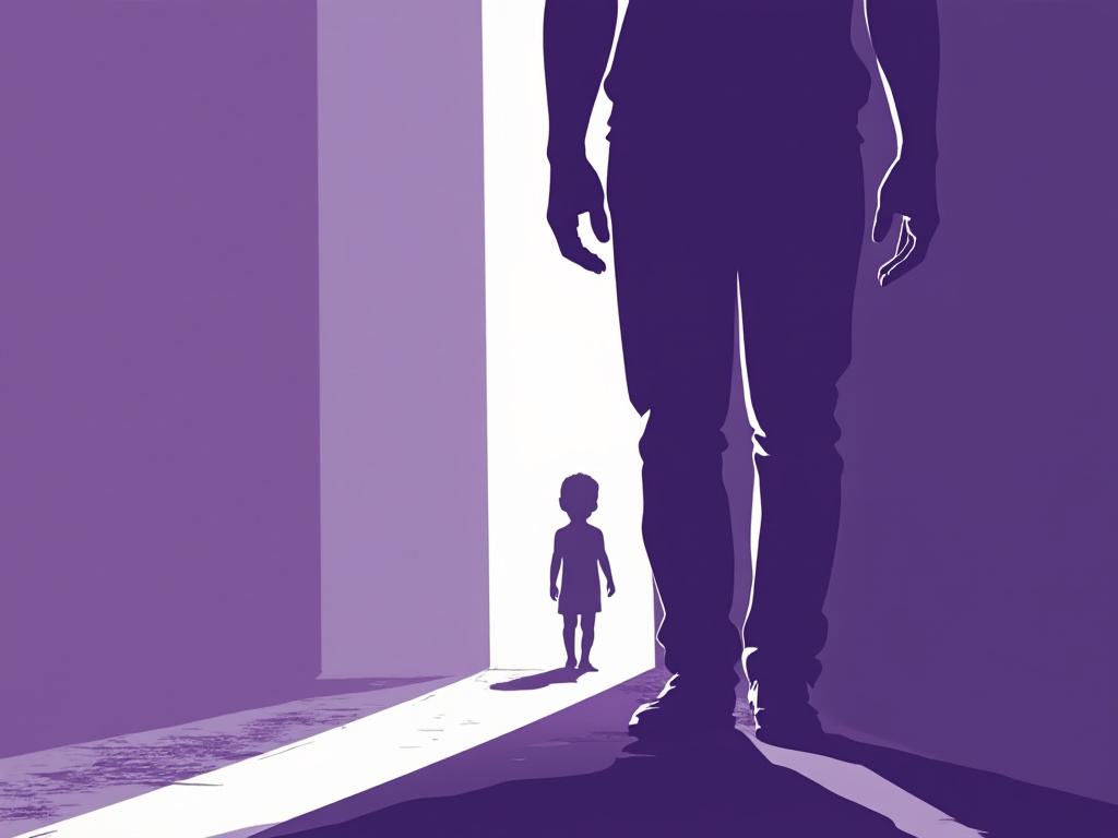 Image capturing a fragment of a person gazing at the shadowed silhouette of a child.